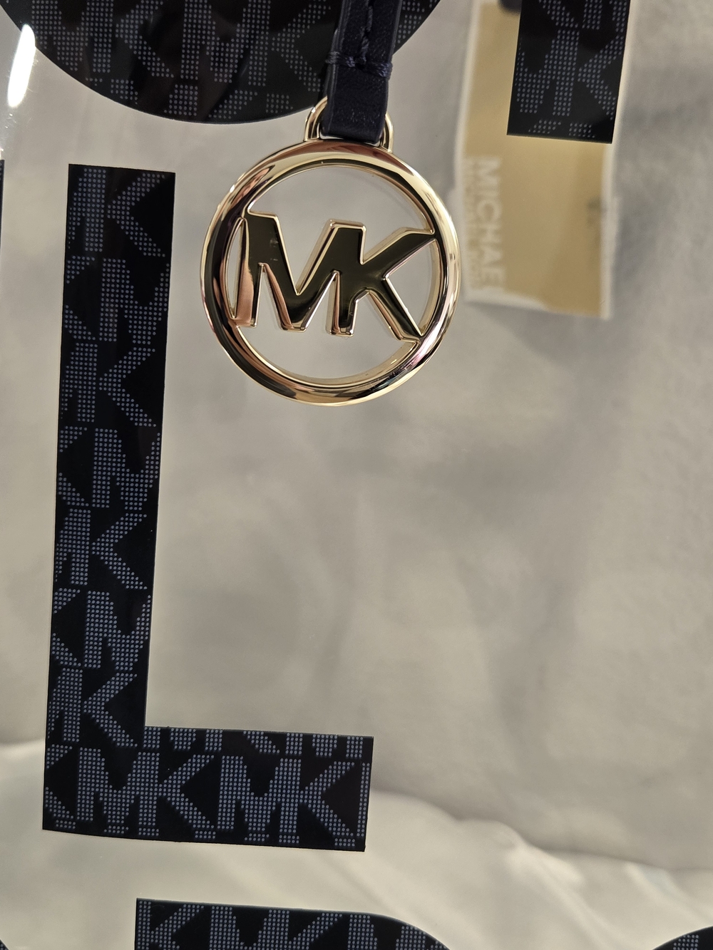 Michael Kors NWT Transparent Tote with Navy Blue Logo and Gold MK Charm - Picture 9 of 10